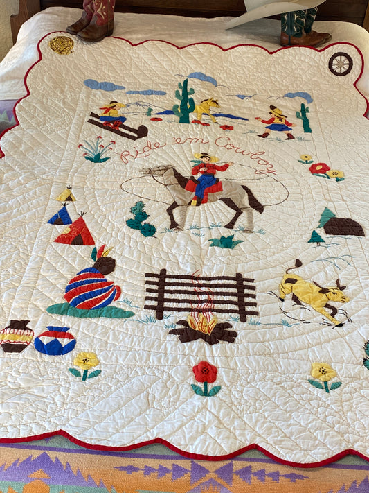 Ride em Cowboy Western  Vintage Quilt