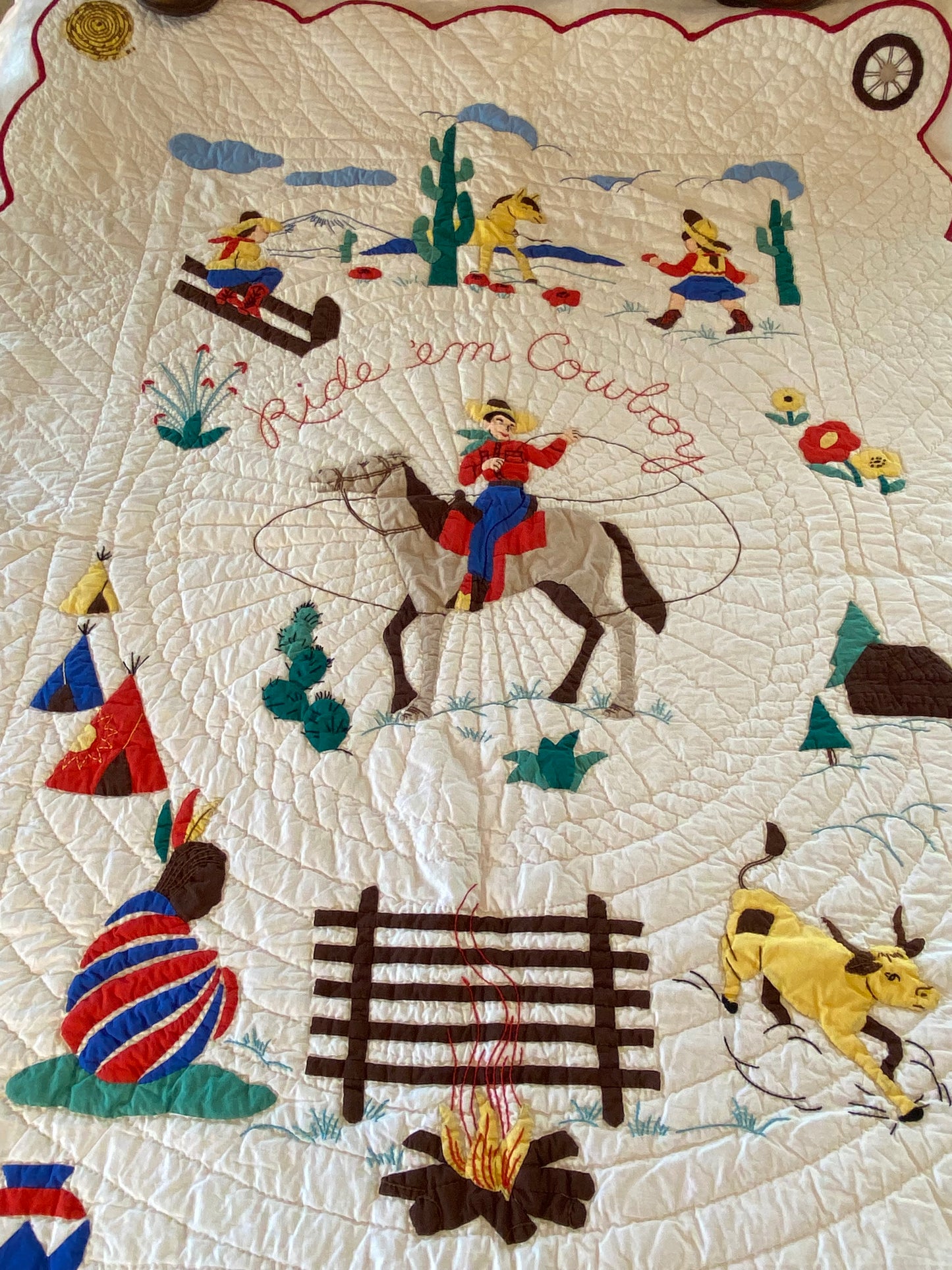 Ride em Cowboy Western  Vintage Quilt