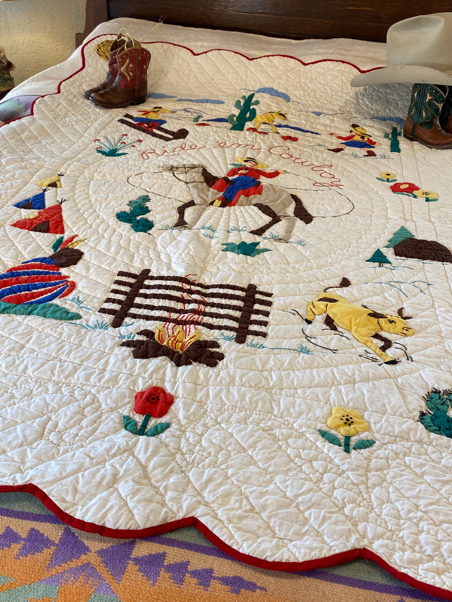 Ride em Cowboy Western  Vintage Quilt