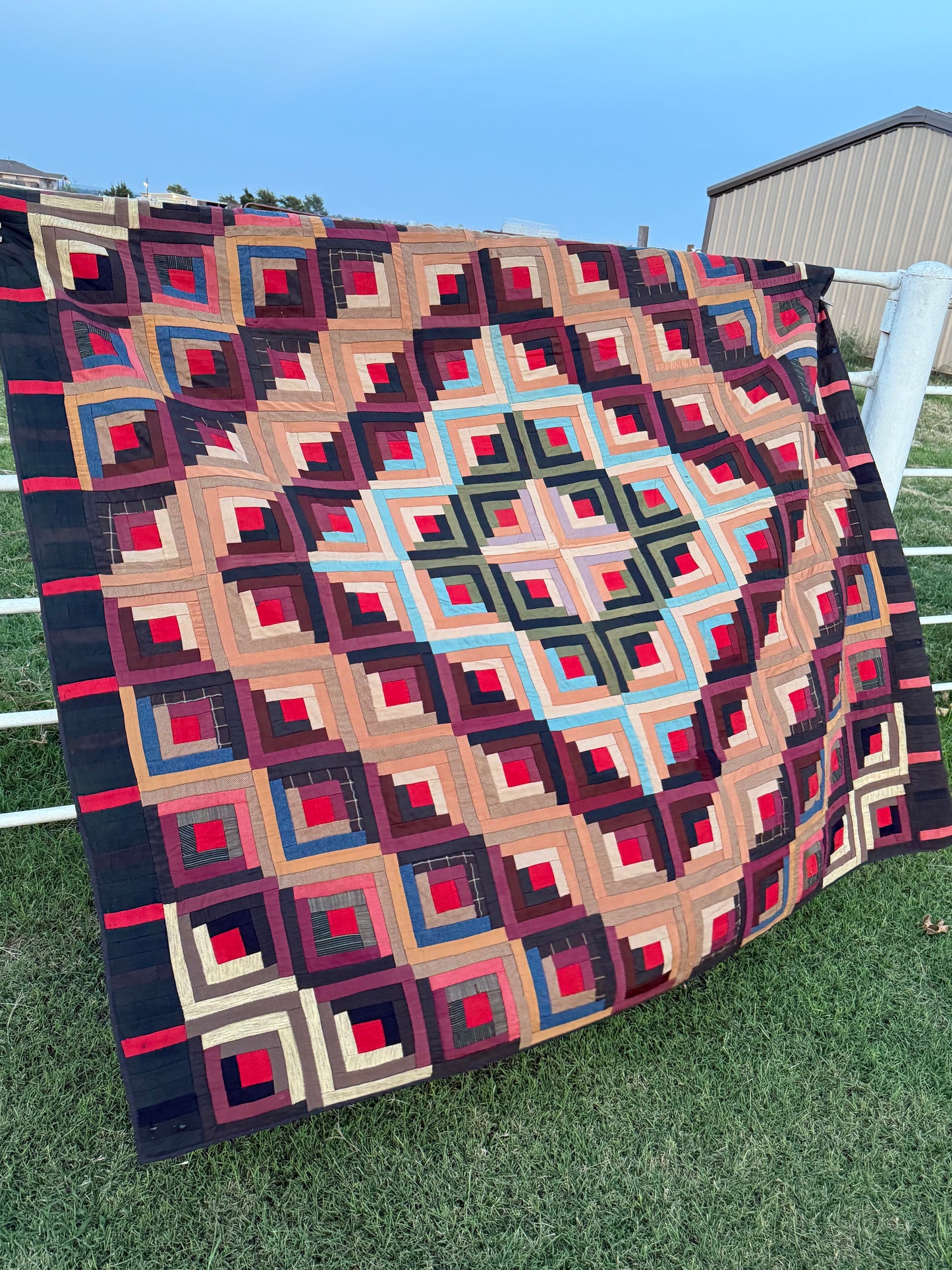 Barn Raising Log Cabin Wool Quilt