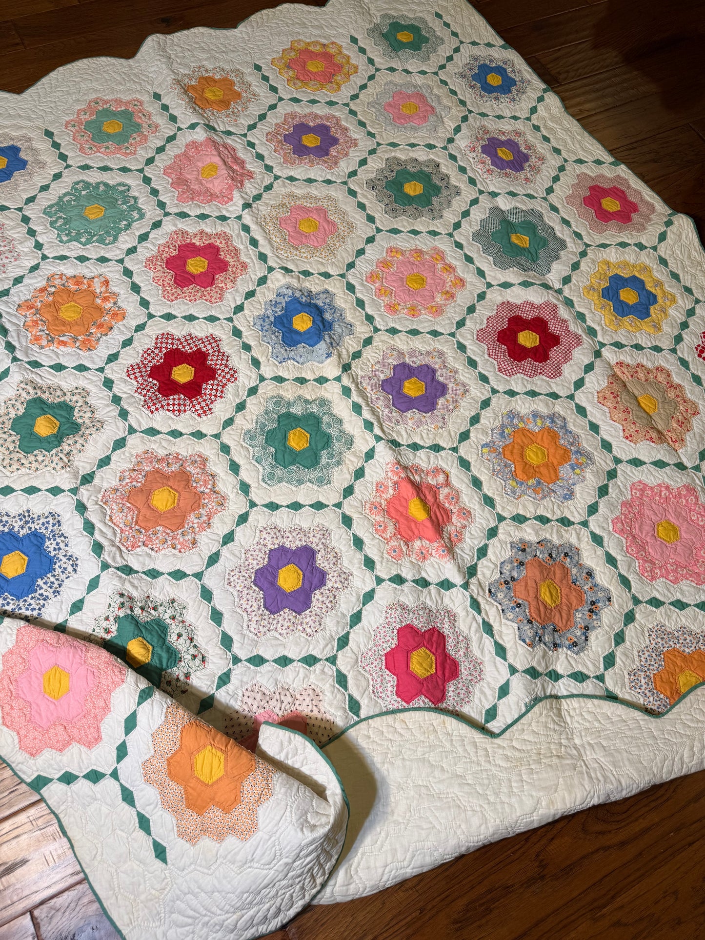 Outstanding Flower Garden with Diamond  Trail Quilt
