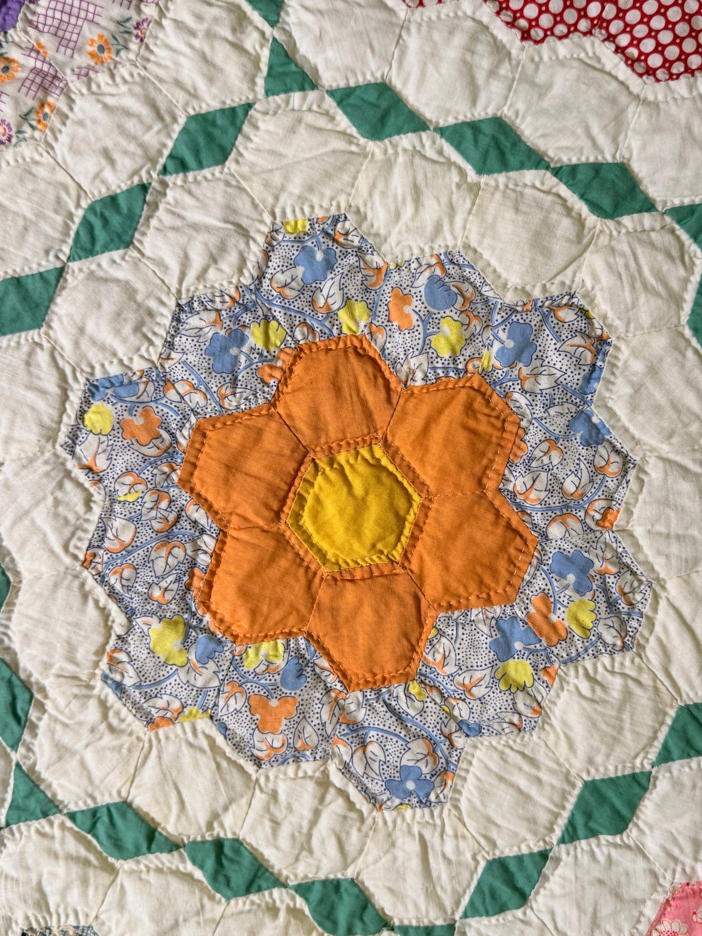 Outstanding Flower Garden with Diamond  Trail Quilt