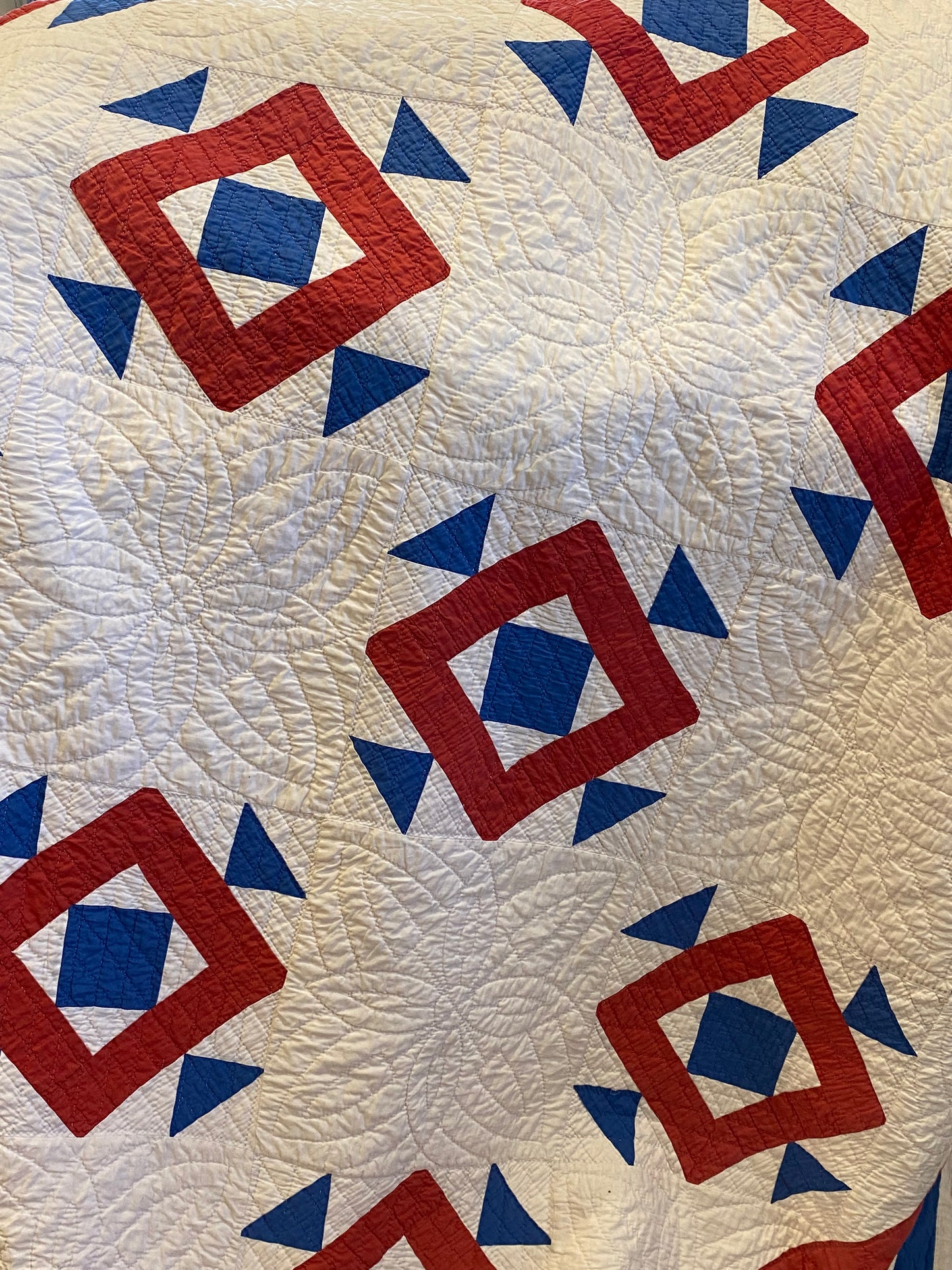 Red White and Blue Double Square Quilt with Triple Border