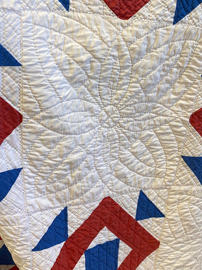 Red White and Blue Double Square Quilt with Triple Border