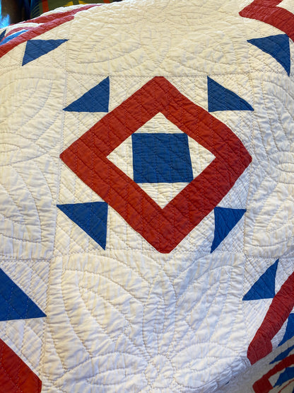 Red White and Blue Double Square Quilt with Triple Border