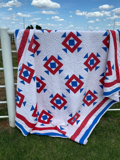 Red White and Blue Double Square Quilt with Triple Border