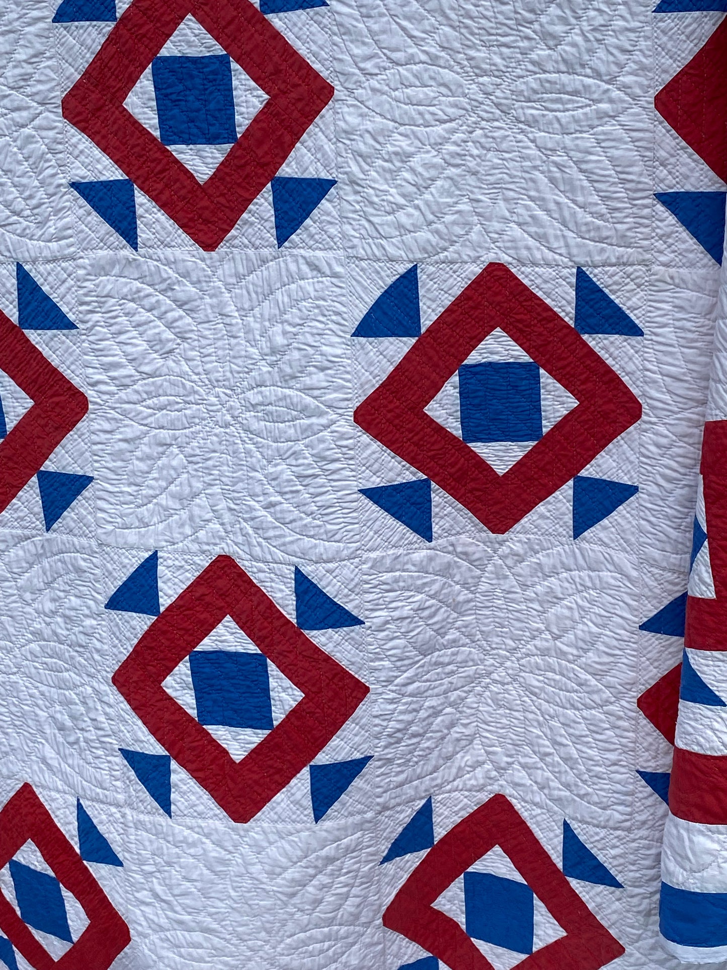 Red White and Blue Double Square Quilt with Triple Border