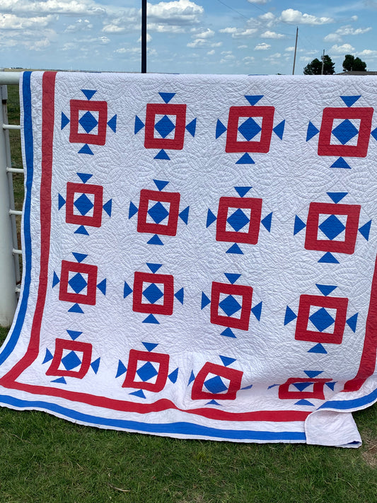 Red White and Blue Double Square Quilt with Triple Border