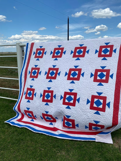 Red White and Blue Double Square Quilt with Triple Border