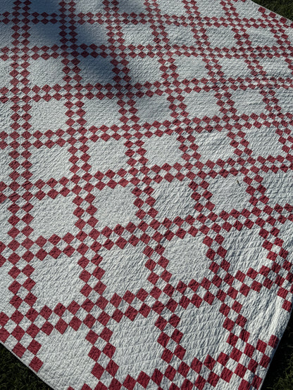 Red and White Double Irish Chain Small Scale Quilt