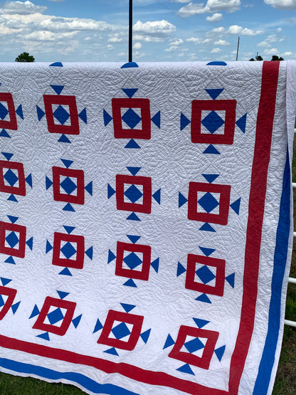 Red White and Blue Double Square Quilt with Triple Border