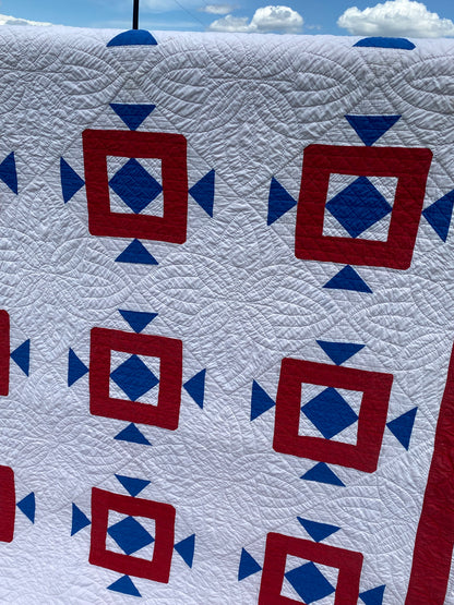 Red White and Blue Double Square Quilt with Triple Border