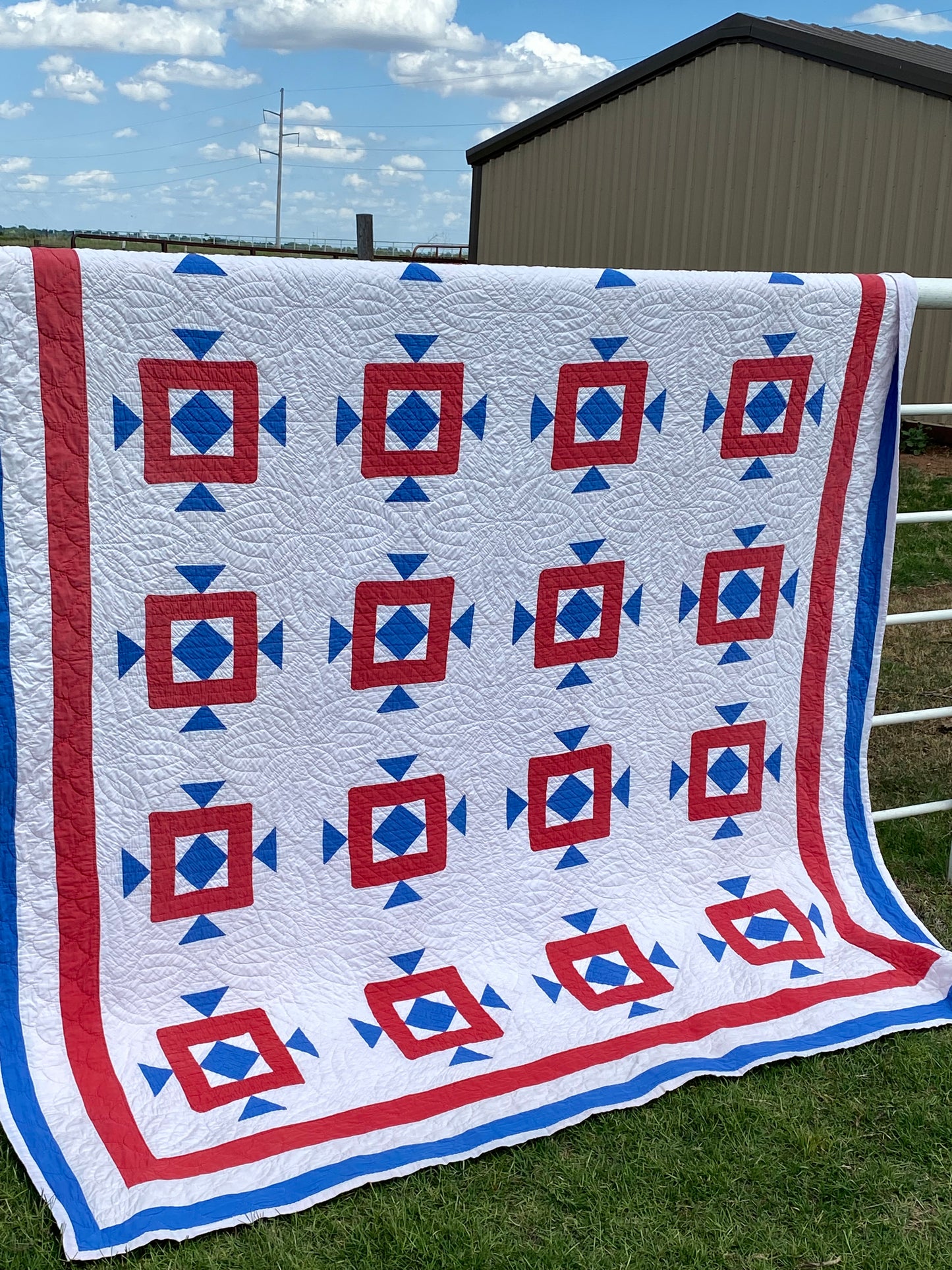 Red White and Blue Double Square Quilt with Triple Border