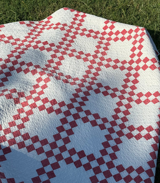 Red and White Double Irish Chain Small Scale Quilt