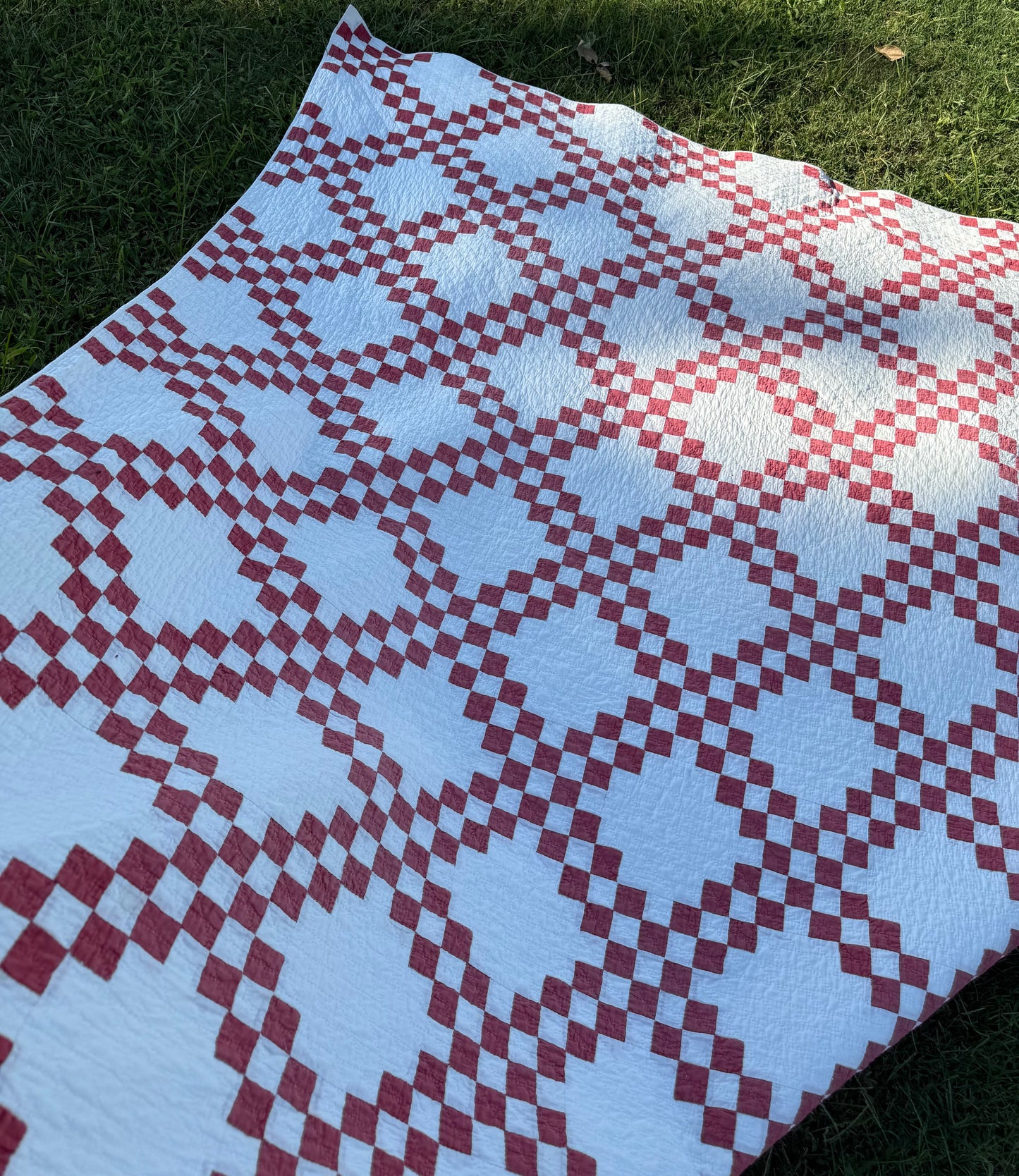 Red and White Double Irish Chain Small Scale Quilt