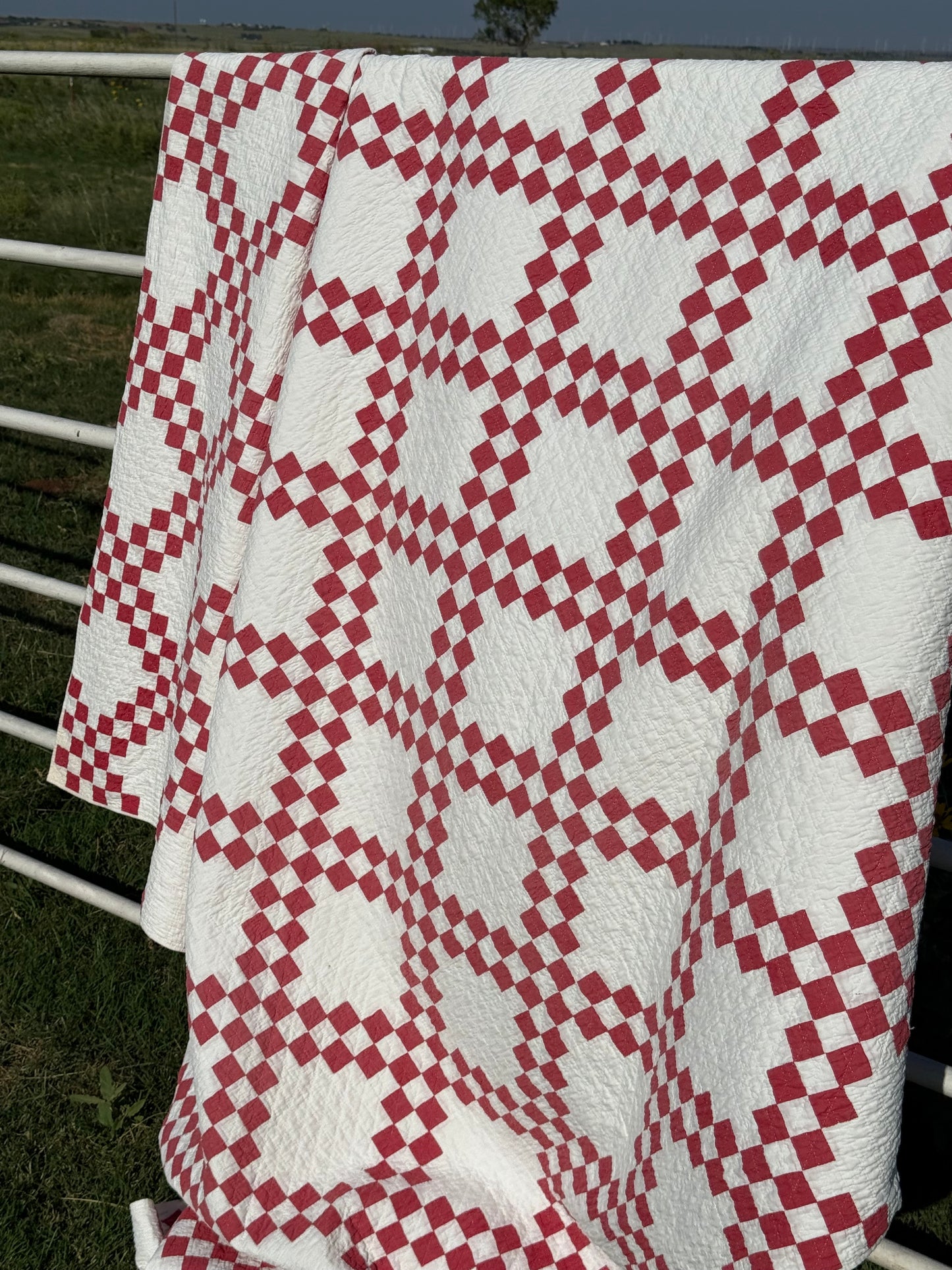 Red and White Double Irish Chain Small Scale Quilt