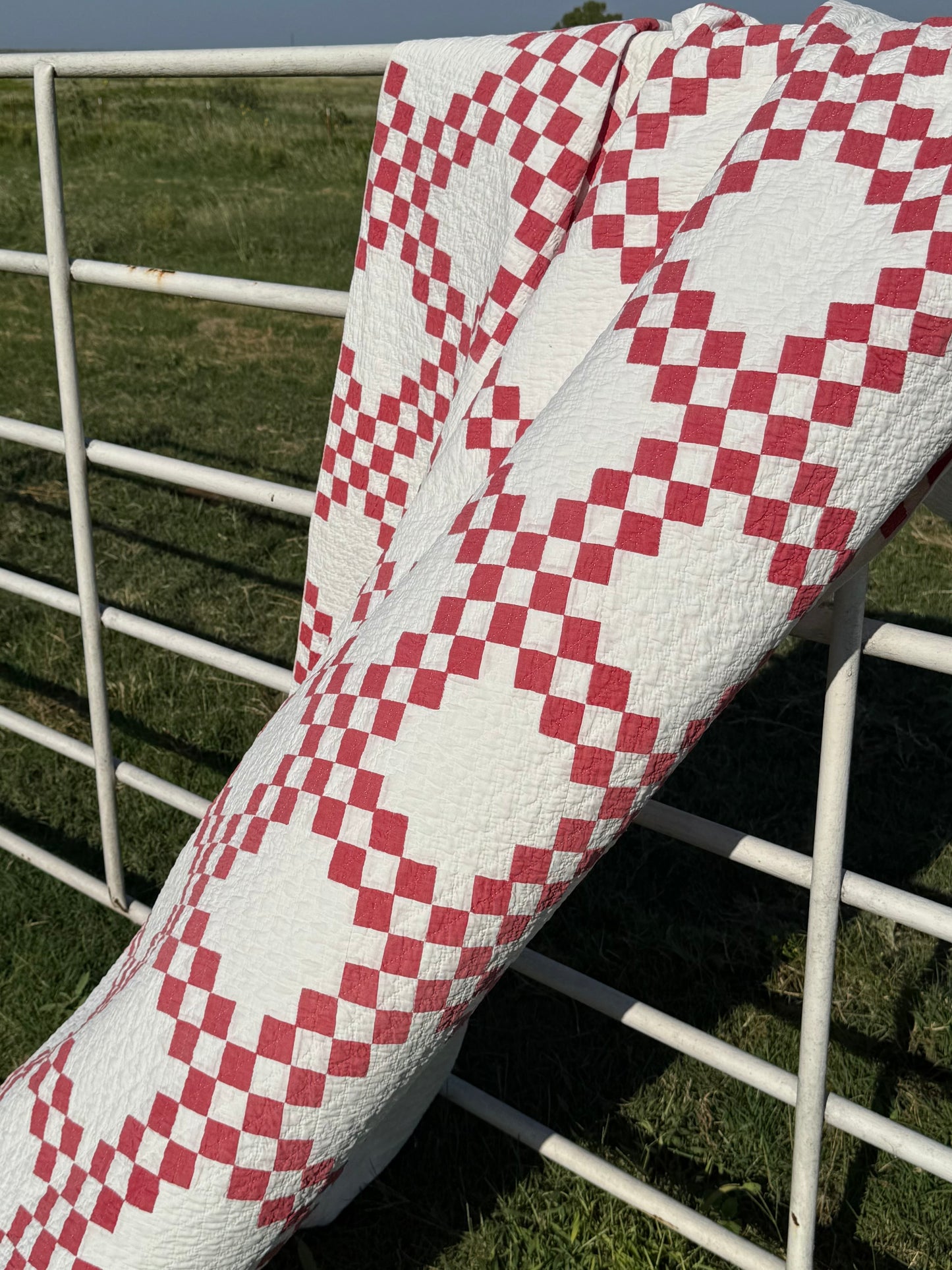 Red and White Double Irish Chain Small Scale Quilt
