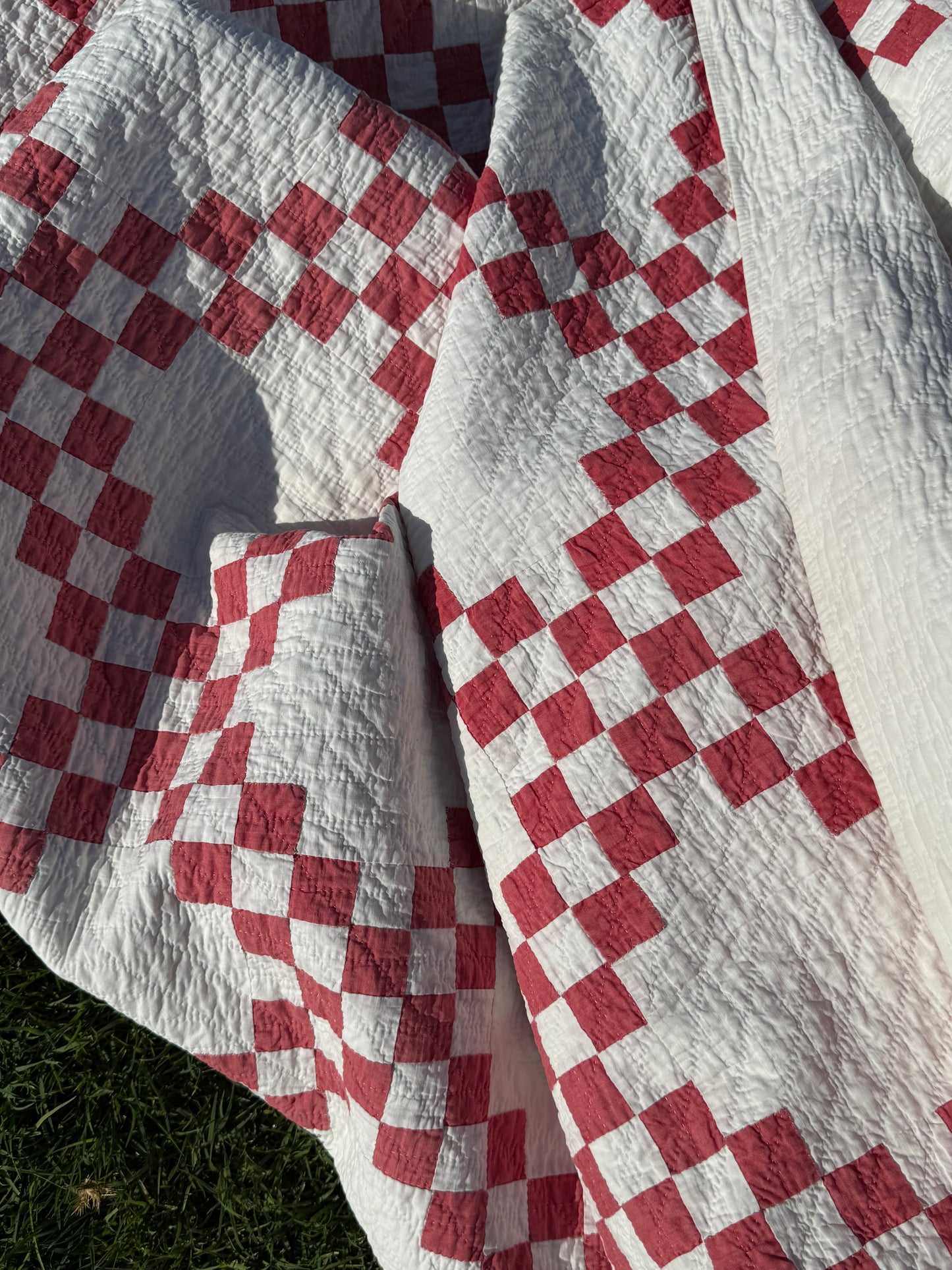 Red and White Double Irish Chain Small Scale Quilt