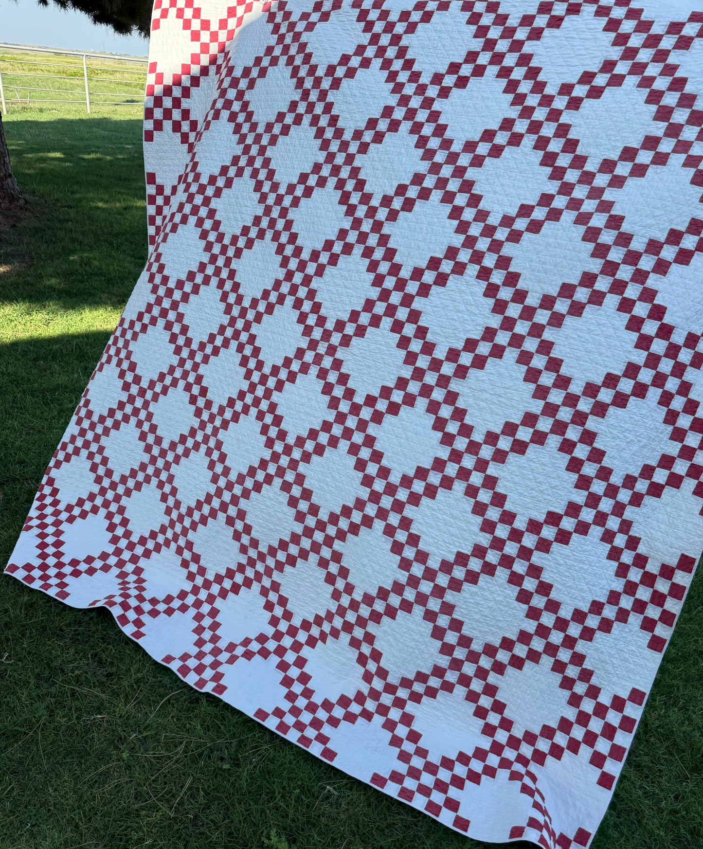 Red and White Double Irish Chain Small Scale Quilt