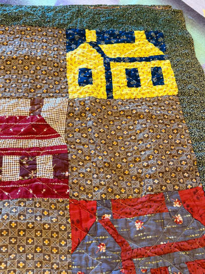 Americana  Folk Art Schoolhouse Crib Quilt