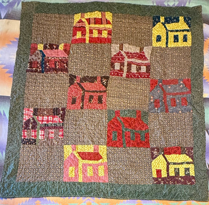 Americana  Folk Art Schoolhouse Crib Quilt