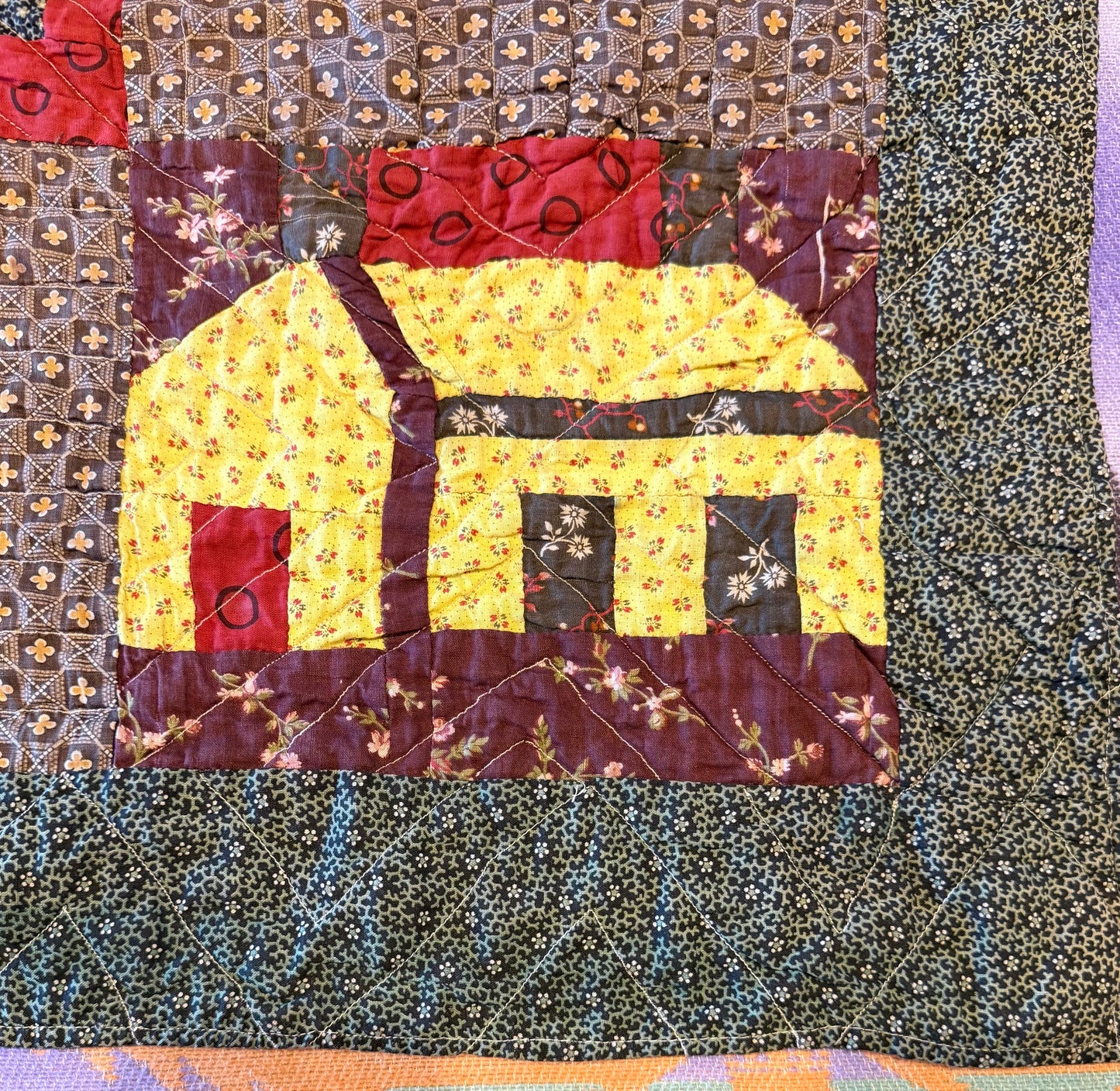 Americana  Folk Art Schoolhouse Crib Quilt