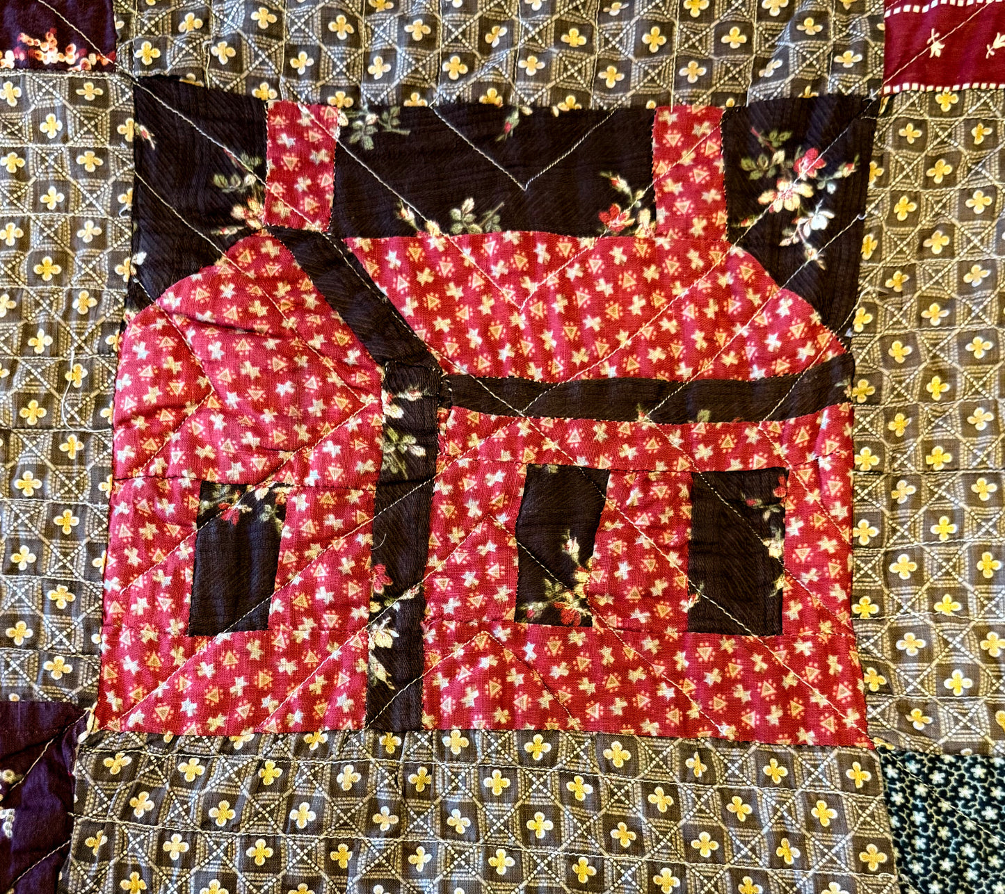 Americana  Folk Art Schoolhouse Crib Quilt