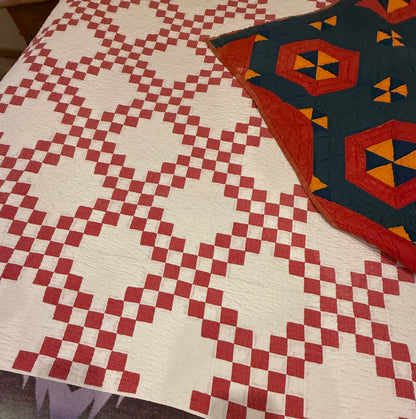 Red and White Double Irish Chain Small Scale Quilt