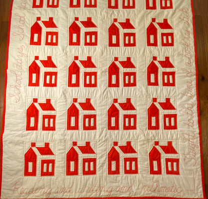 Red and White School House Vintage Quilt