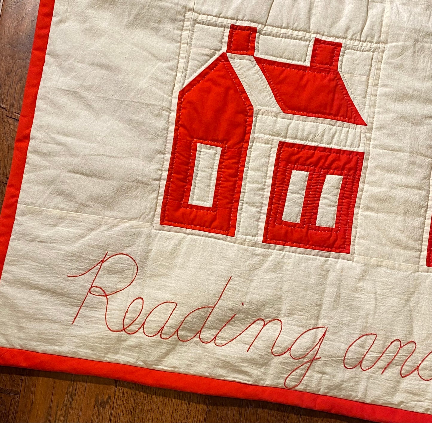 Red and White School House Vintage Quilt