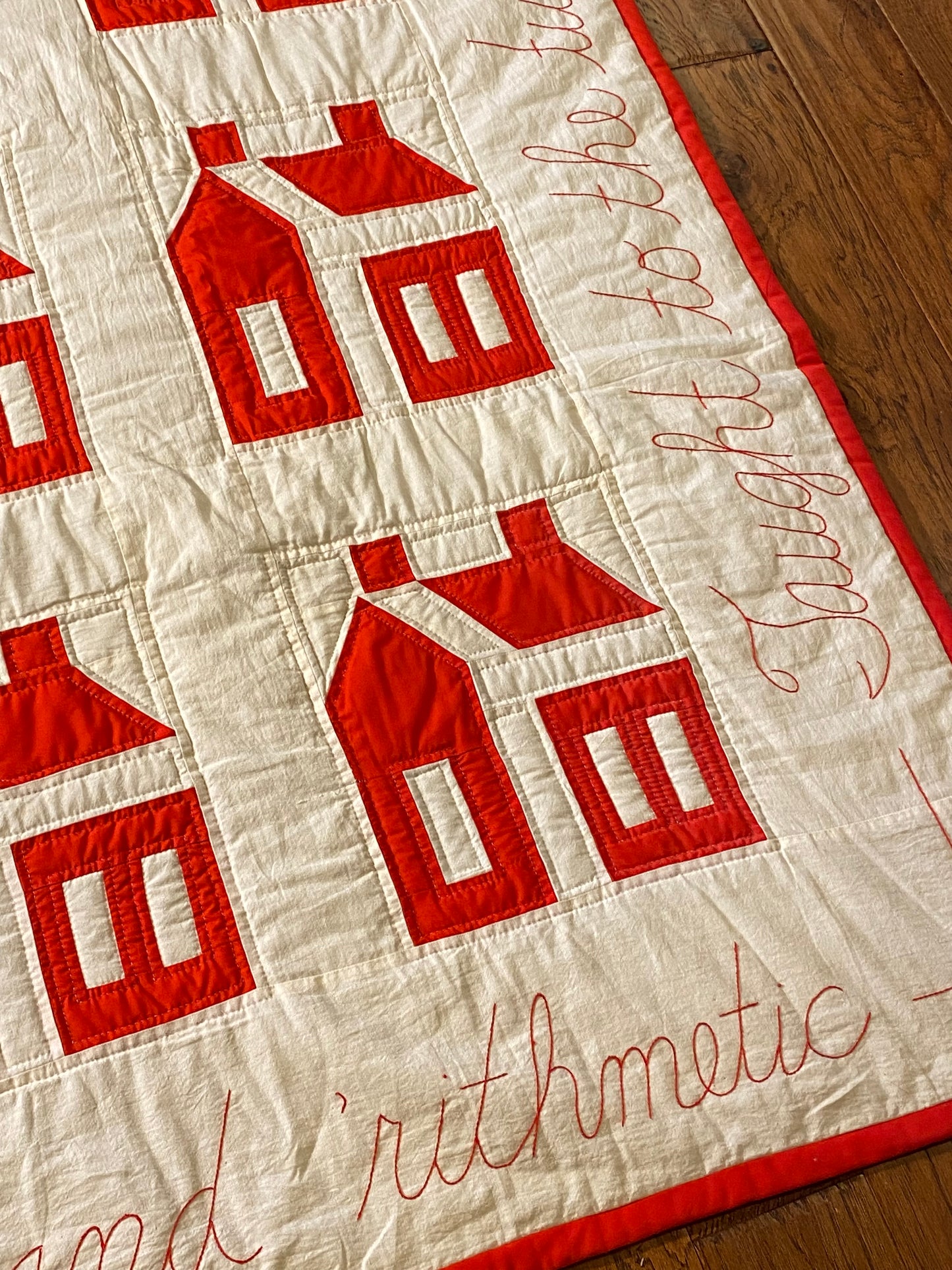 Red and White School House Vintage Quilt