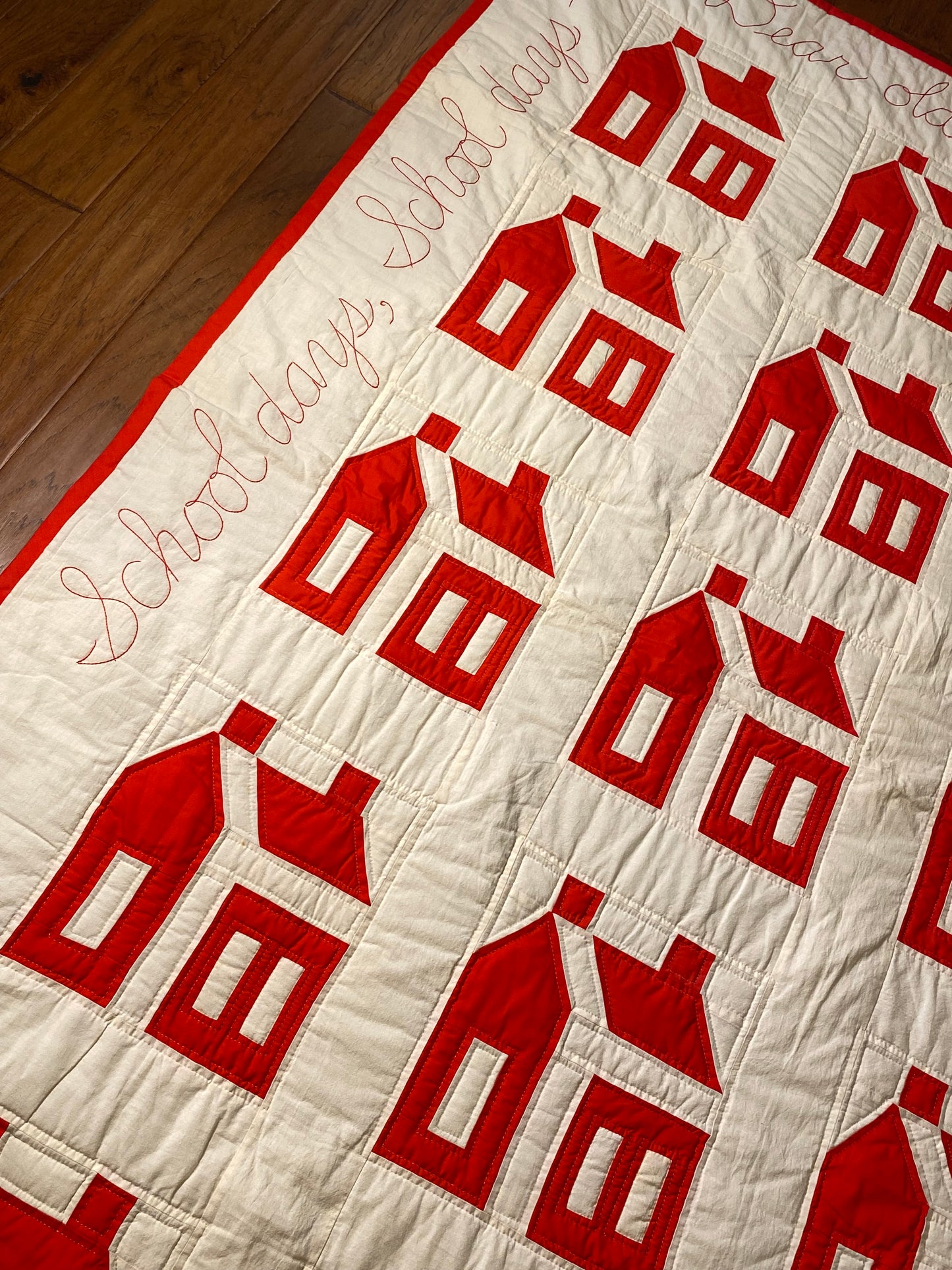 Red and White School House Vintage Quilt