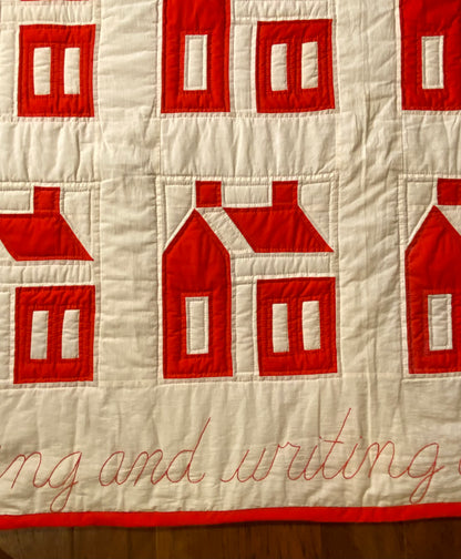 Red and White School House Vintage Quilt