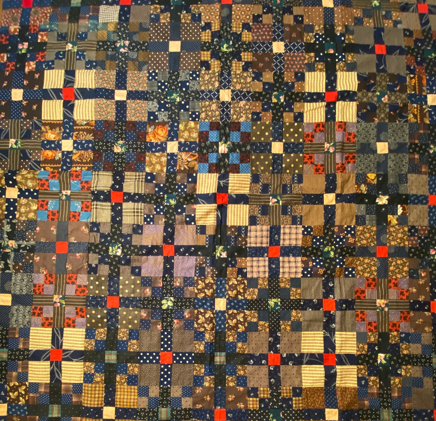 4 Patch Patchwork Variation Quilt Top - Rich and earthy