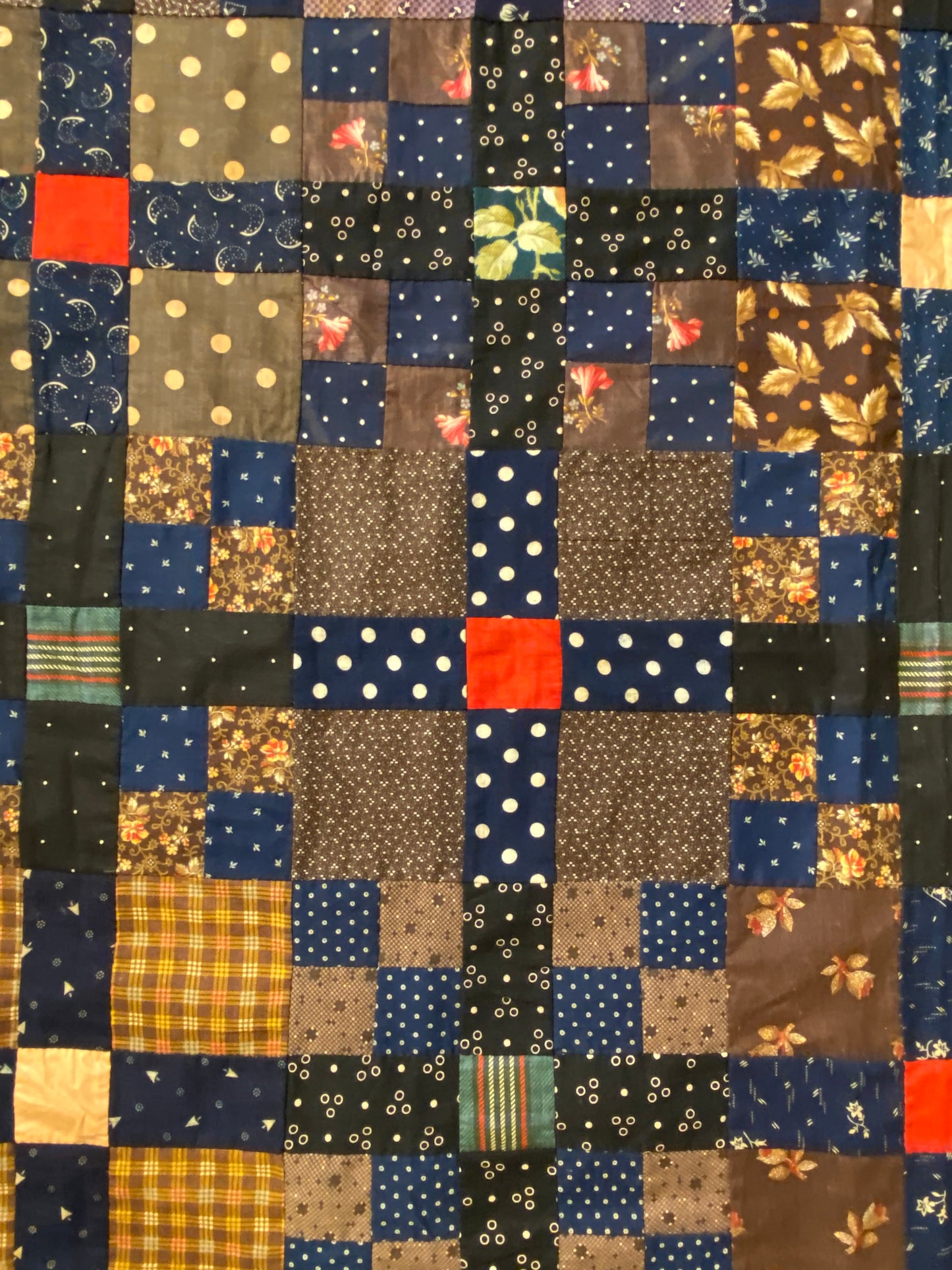 4 Patch Patchwork Variation Quilt Top - Rich and earthy