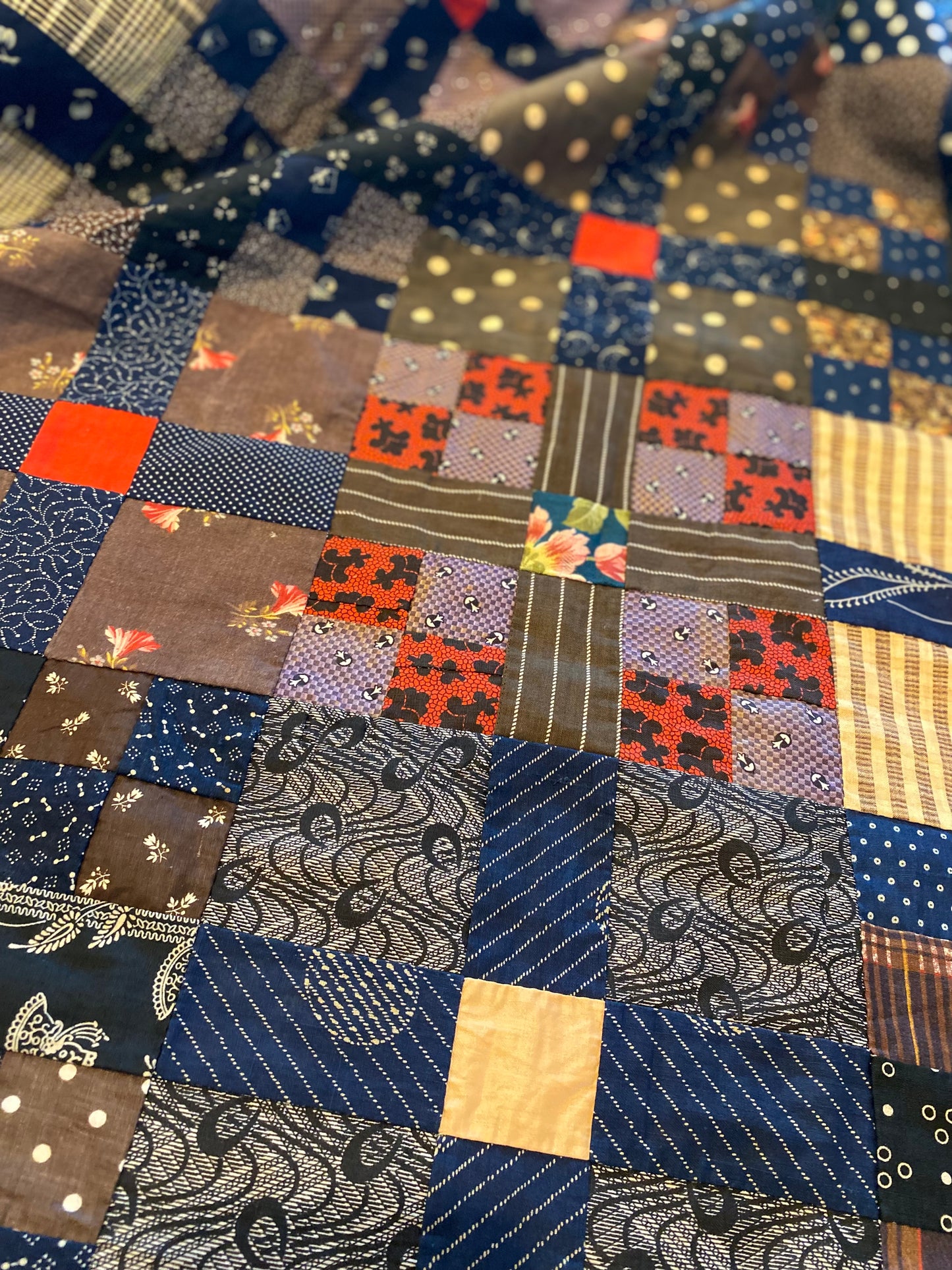 4 Patch Patchwork Variation Quilt Top - Rich and earthy