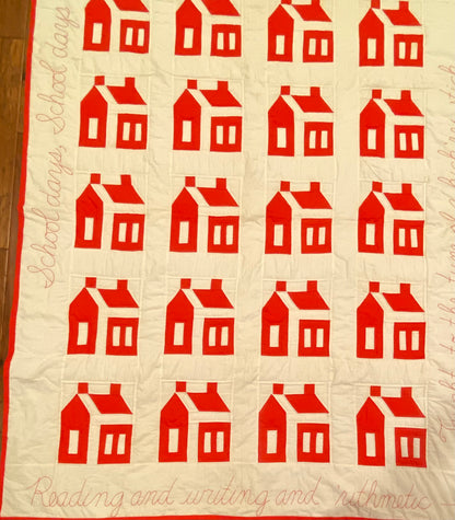 Red and White School House Vintage Quilt