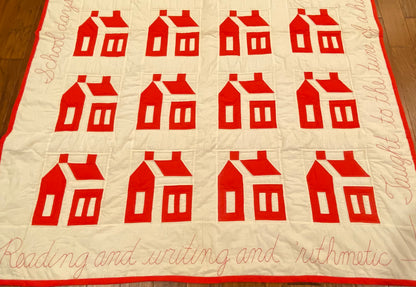 Red and White School House Vintage Quilt