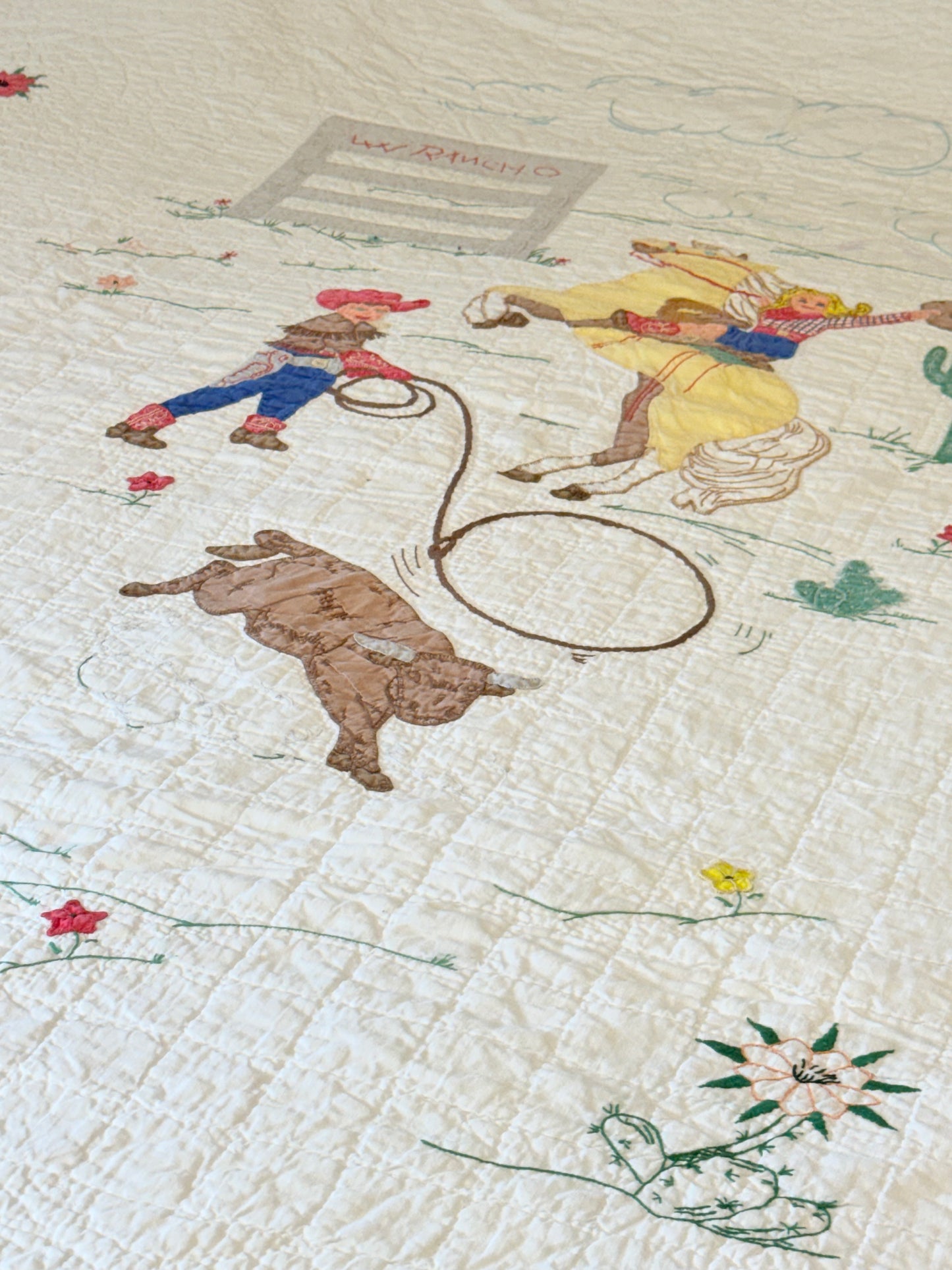 Little Mavericks Western Pictorial Cowgirl/ Cowboy  Vintage Quilt