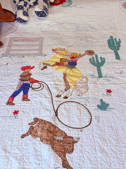 Little Mavericks Western Pictorial Cowgirl/ Cowboy  Vintage Quilt