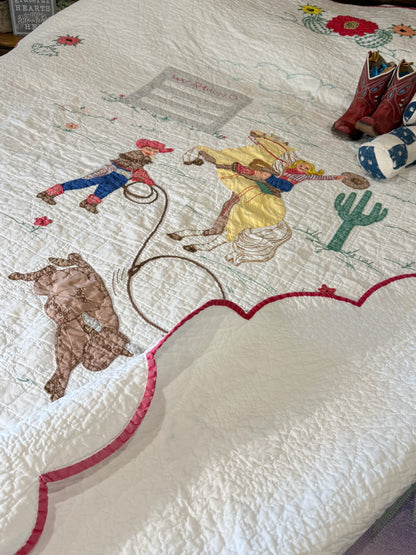 Little Mavericks Western Pictorial Cowgirl/ Cowboy  Vintage Quilt