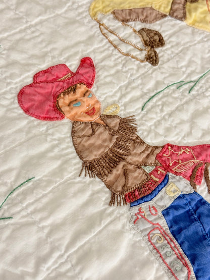 Little Mavericks Western Pictorial Cowgirl/ Cowboy  Vintage Quilt