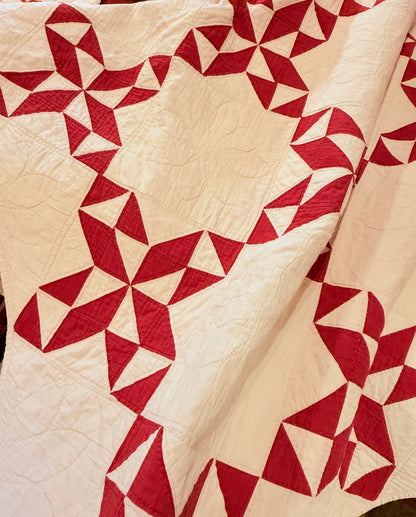 Red and White Barbara Frietchie’s Rose Design Quilt