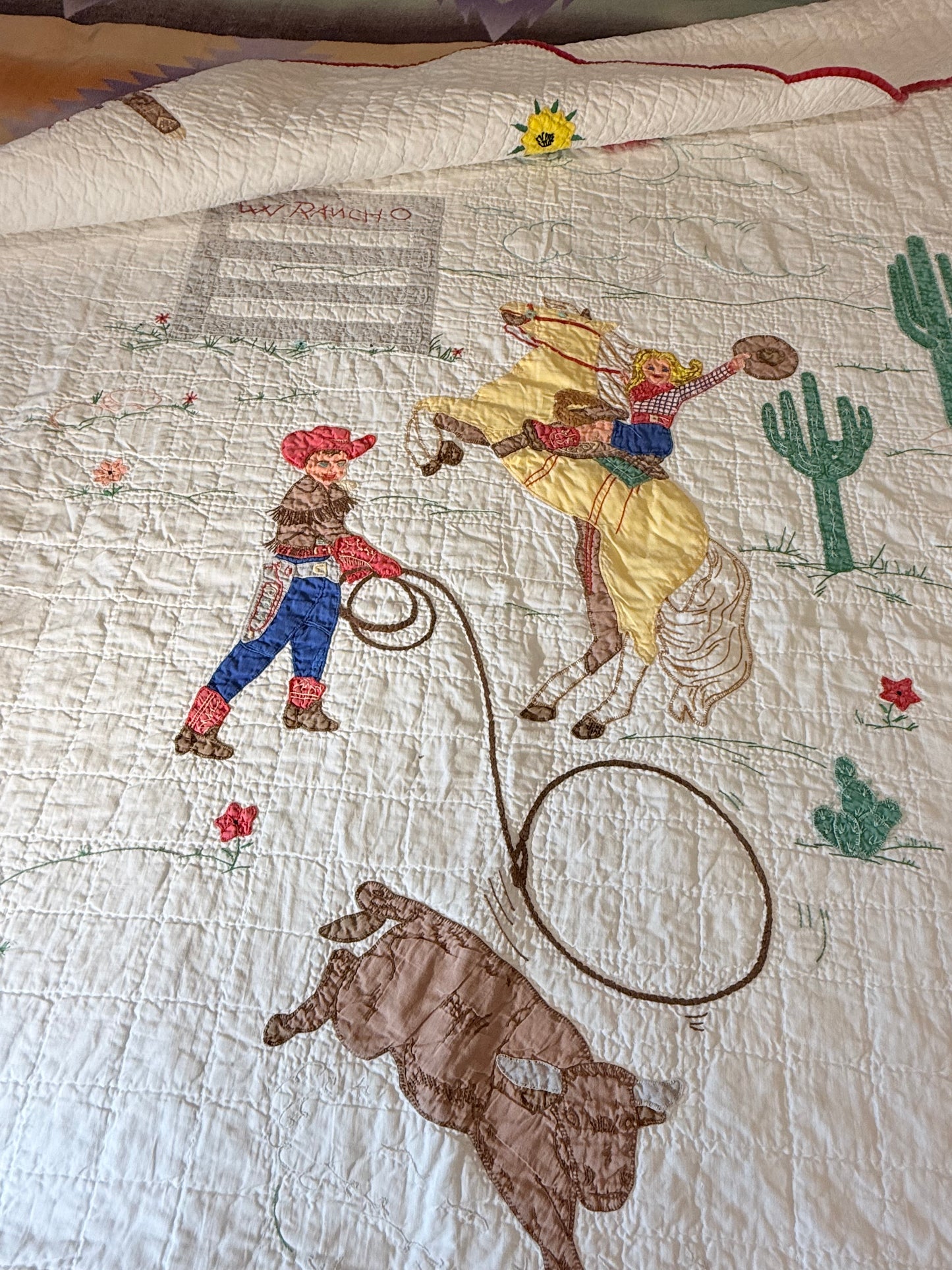 Little Mavericks Western Pictorial Cowgirl/ Cowboy  Vintage Quilt