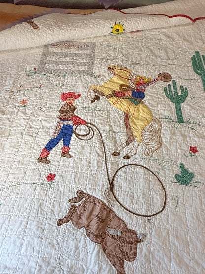 Little Mavericks Western Pictorial Cowgirl/ Cowboy  Vintage Quilt