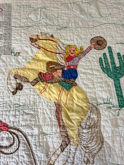 Little Mavericks Western Pictorial Cowgirl/ Cowboy  Vintage Quilt