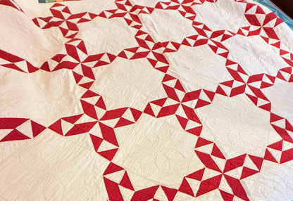Red and White Barbara Frietchie’s Rose Design Quilt