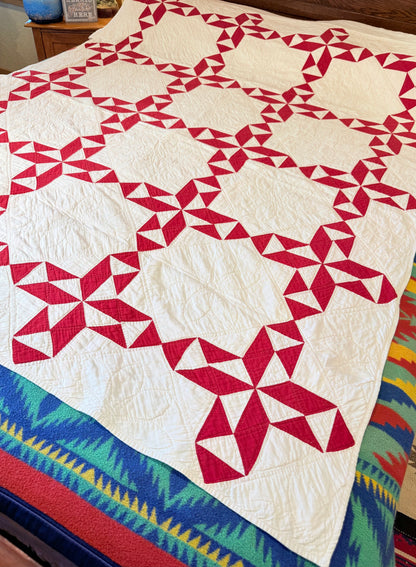 Red and White Barbara Frietchie’s Rose Design Quilt
