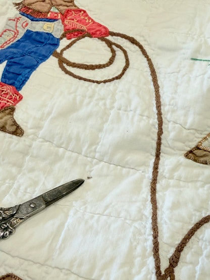Little Mavericks Western Pictorial Cowgirl/ Cowboy  Vintage Quilt