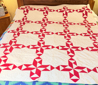 Red and White Barbara Frietchie’s Rose Design Quilt